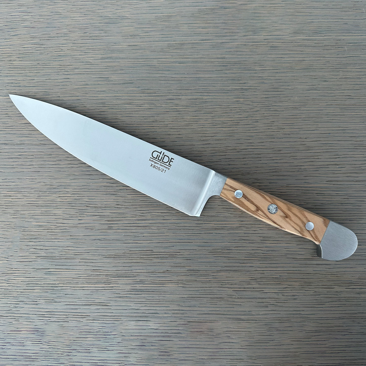 Gude Alpha Olive Series Forged Double Bolster Chef's Knife 8-in, Olivewood Handle