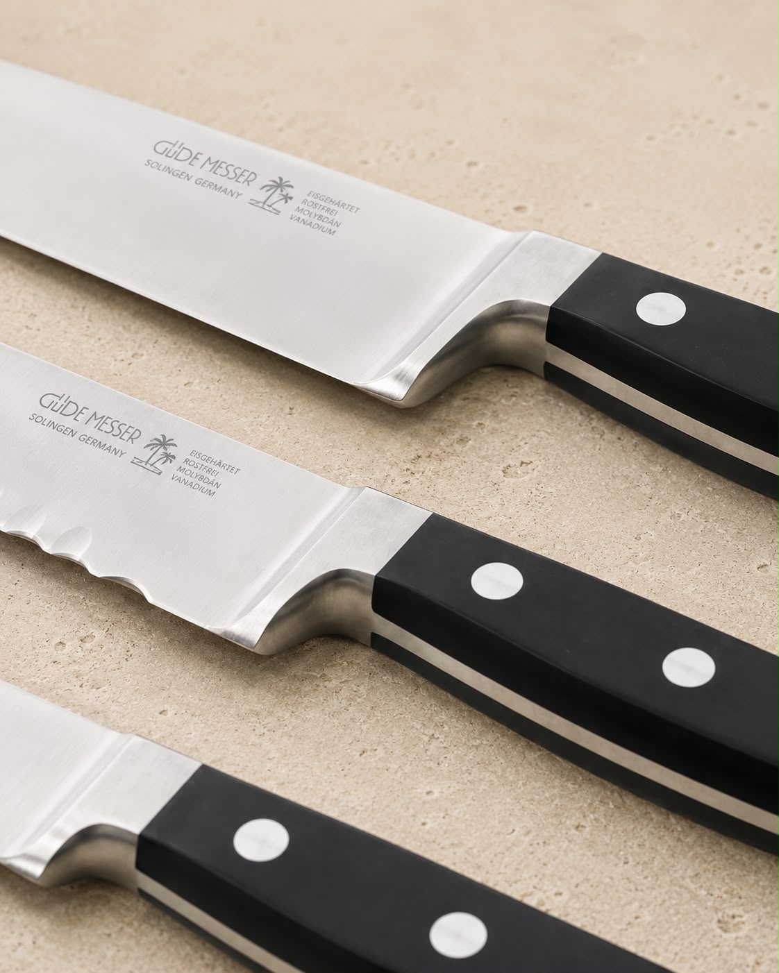 Güde Alpha series, dishwasher-safe polished Hostaform handles and the widest model range