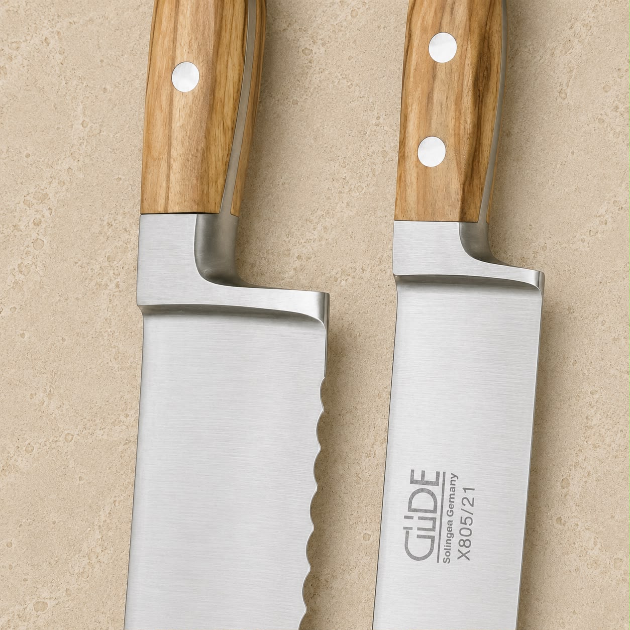 Güde Alpha Olive series, hand-forged Solingen blades with velvety olive wood handle scales