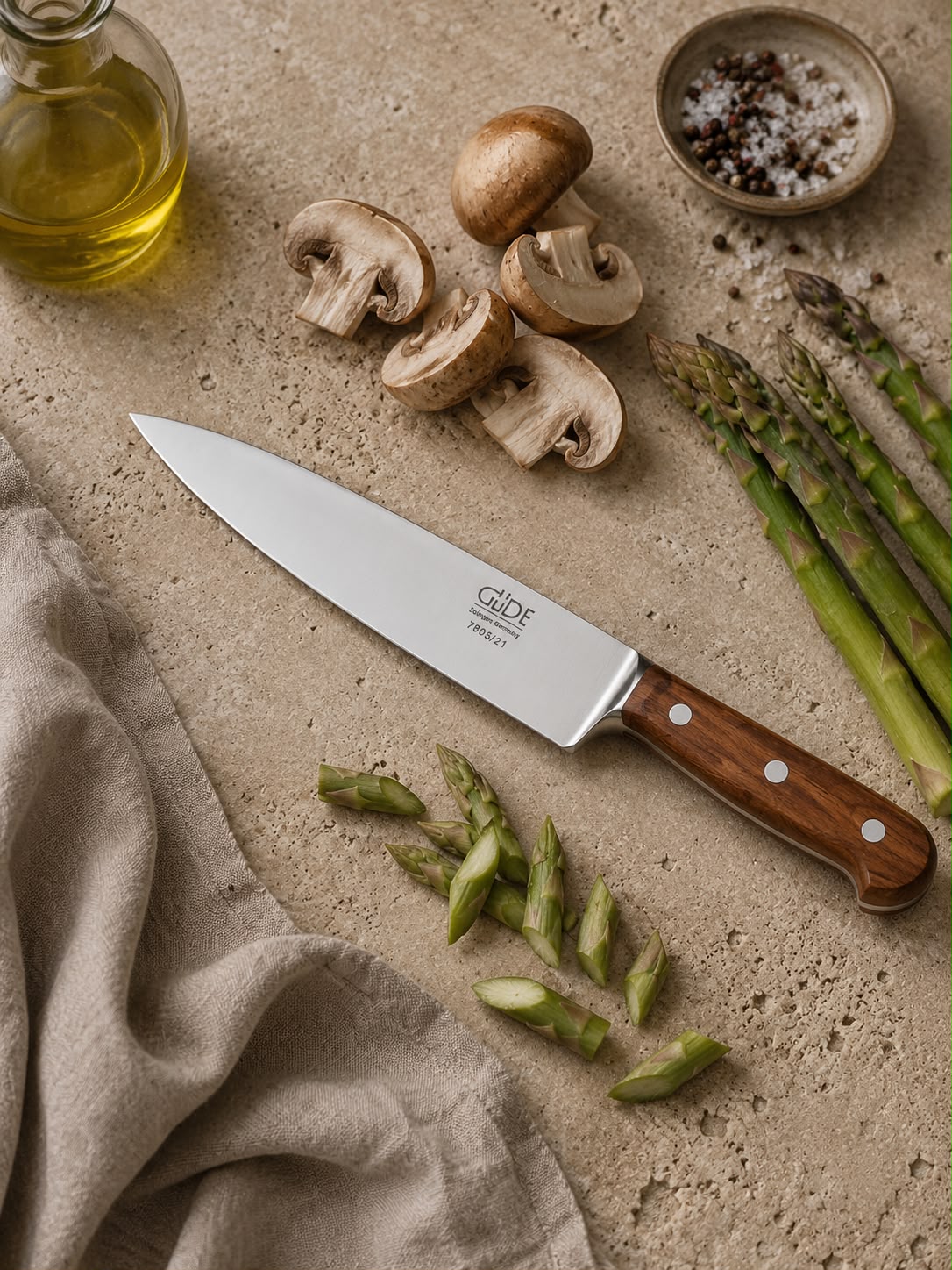 Güde Franz Güde series, stainless Solingen blades set into plum tree wood handles