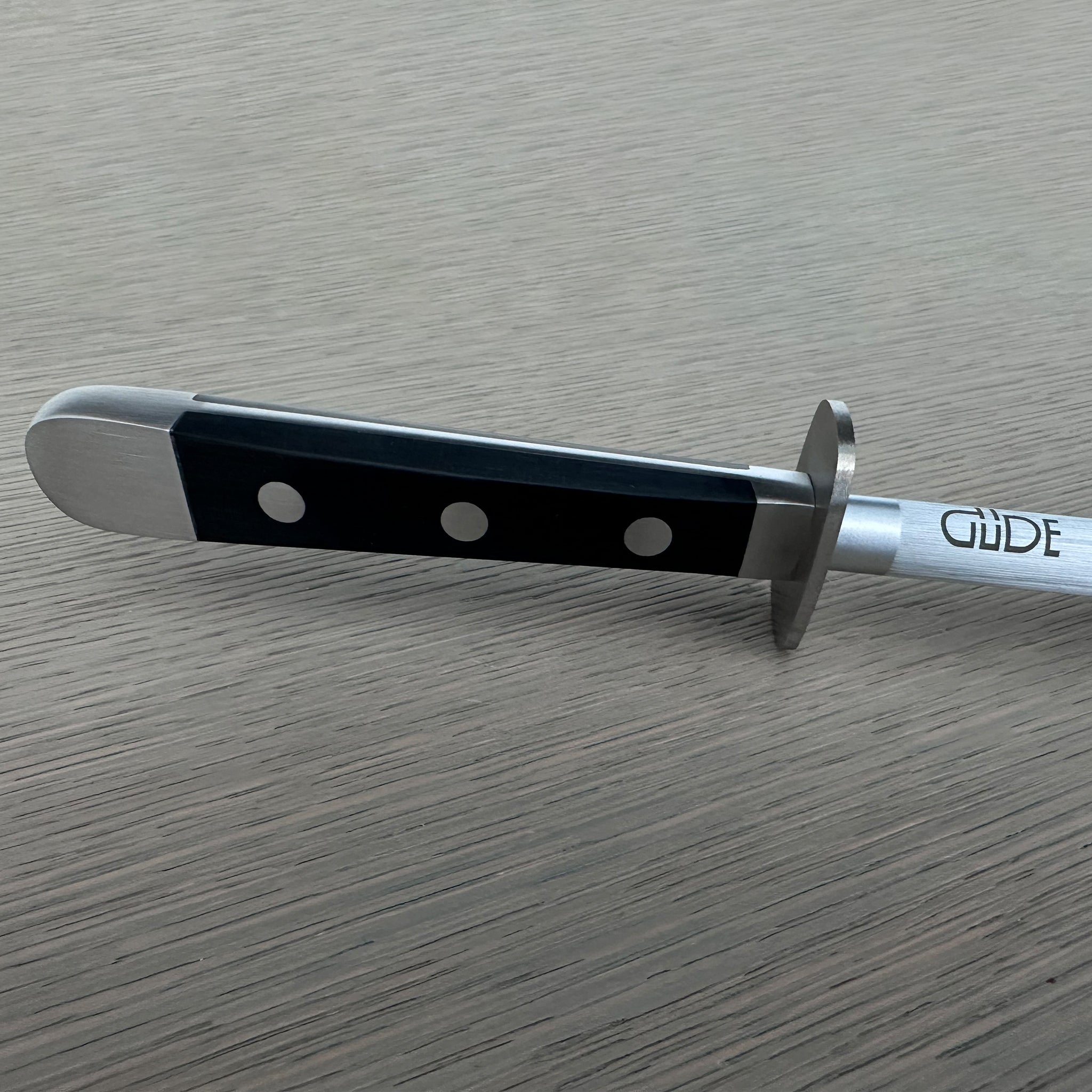 Güde Alpha Series Sharpening Steel 10-inch, dishwasher-safe black Hostaform handle that is easy to keep clean