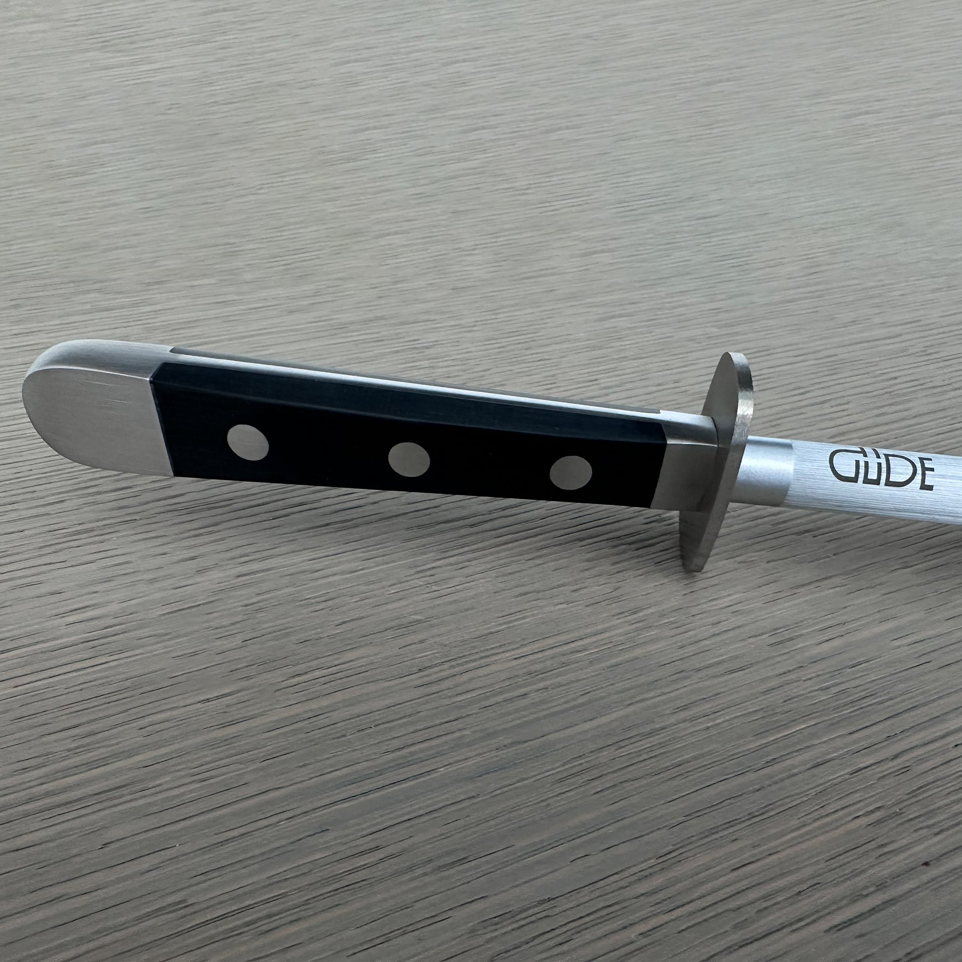 Gude Alpha Series Forged Double Bolster Sharpening Steel 10-in, Hostaform Black Handle – Gude Shop USA