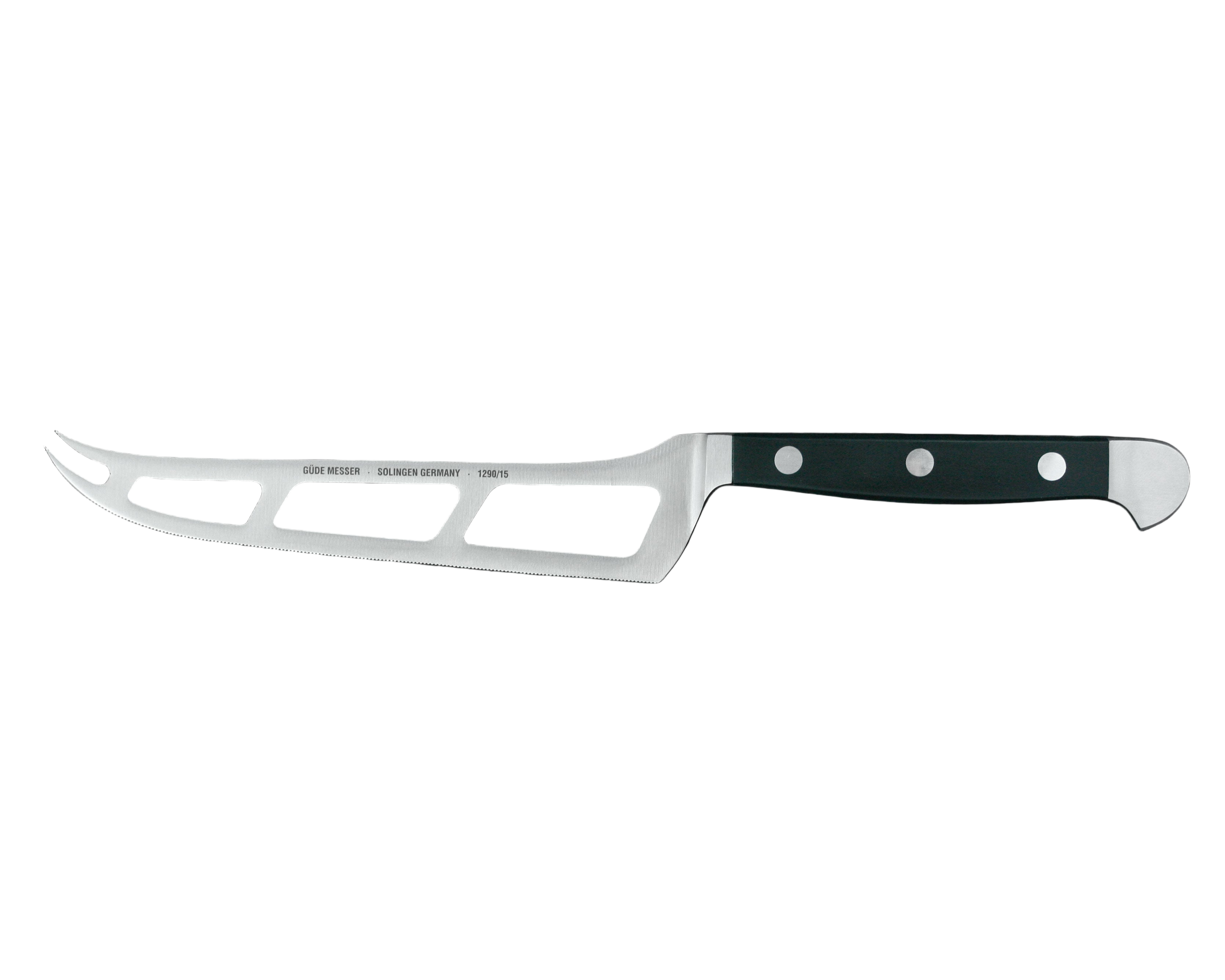 Gude Alpha Series Forged Double Bolster Cheese Knife 6-in, Hostaform Black Handle - Gude Shop USA