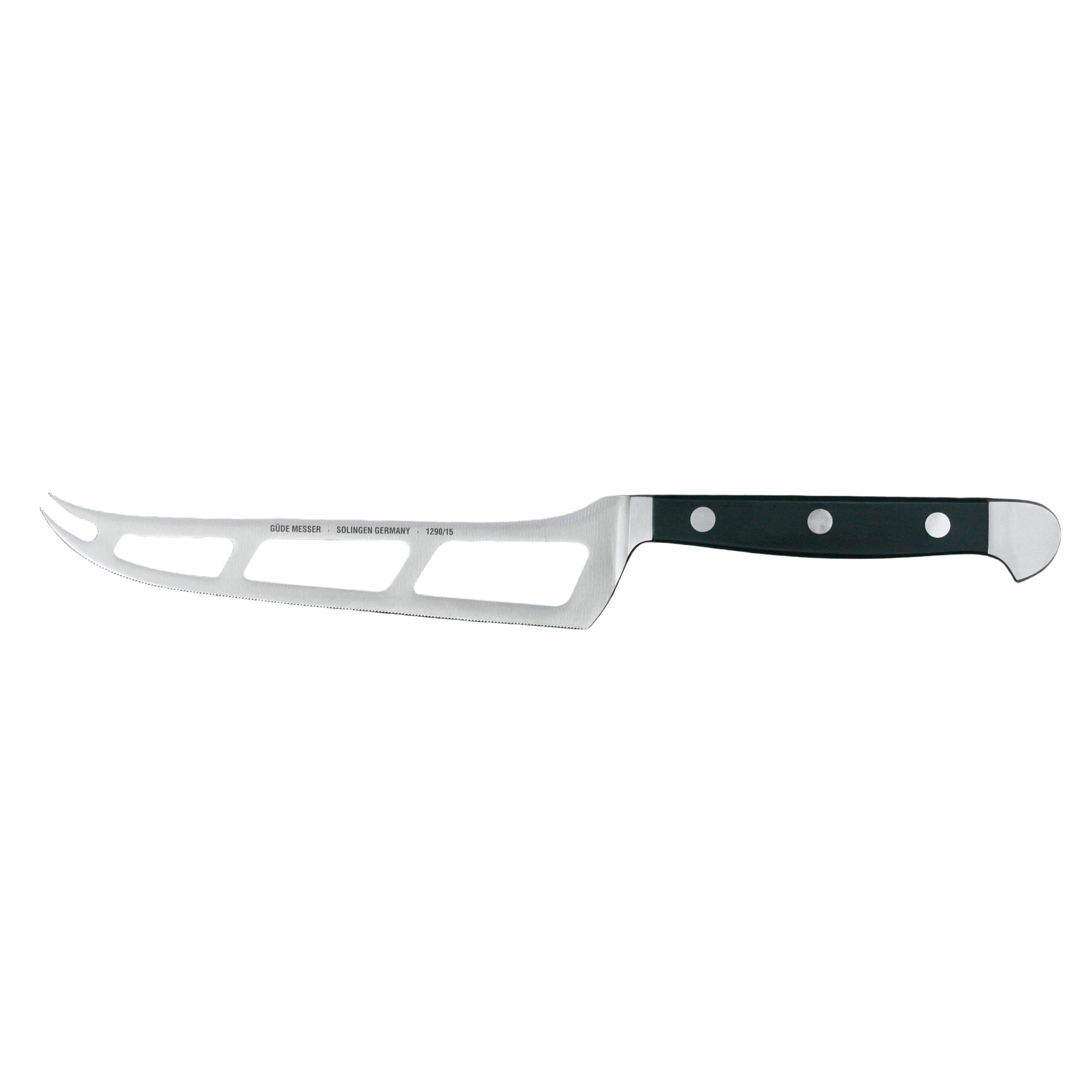 Gude Alpha Series Forged Double Bolster Cheese Knife 6-in, Hostaform Black Handle - Gude Shop USA