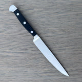 Gude Alpha Series Forged Double Bolster Porterhouse Serrated Steak Knife 4-1/2-in, Black Hostaform Handle – Gude Shop USA