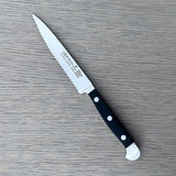 Gude Alpha Series Forged Double Bolster Serrated Tomato Knife 5-in, Black Hostaform Handle – Gude Shop USA