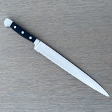 Gude Alpha Series Forged  Double Bolster Serrated Slicer / Roast Beef Knife 10-in, Black Hostaform Handle – Gude Shop USA