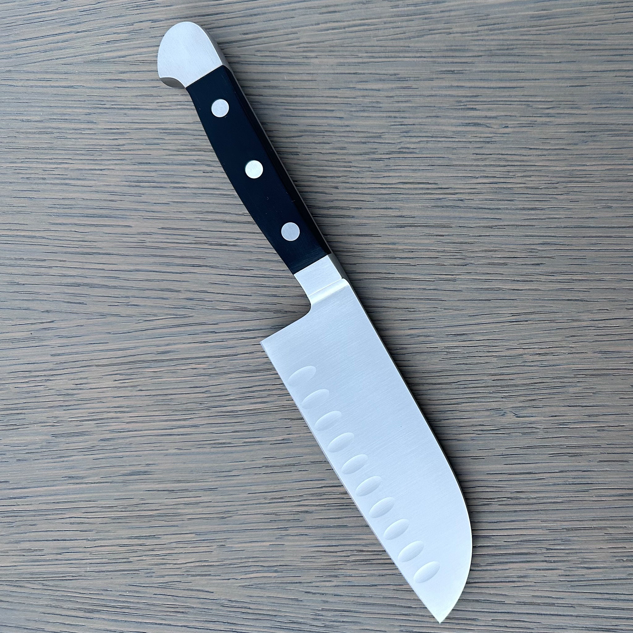 Gude Alpha Series Forged Double Bolster Hollow Edge Santoku Knife 5-in, Black Hostaform Handle – Gude Shop USA