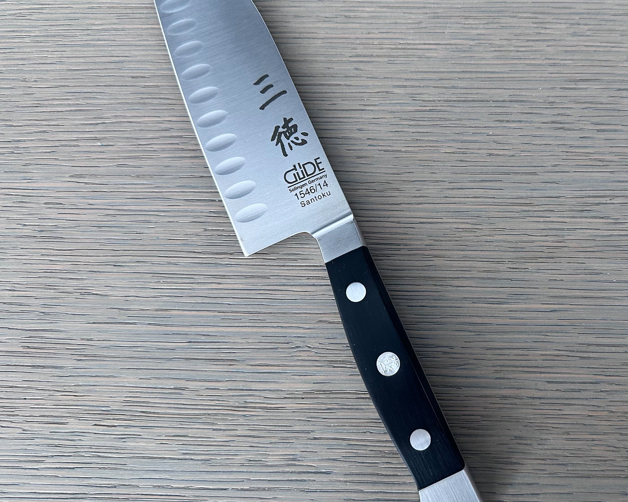 Gude Alpha Series Forged Double Bolster Hollow Edge Santoku Knife 5-in, Black Hostaform Handle – Gude Shop USA