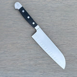 Gude Alpha Series Forged Double Bolster Hollow Edge Santoku Knife 7-in, Black Hostaform Handle – Gude Shop USA