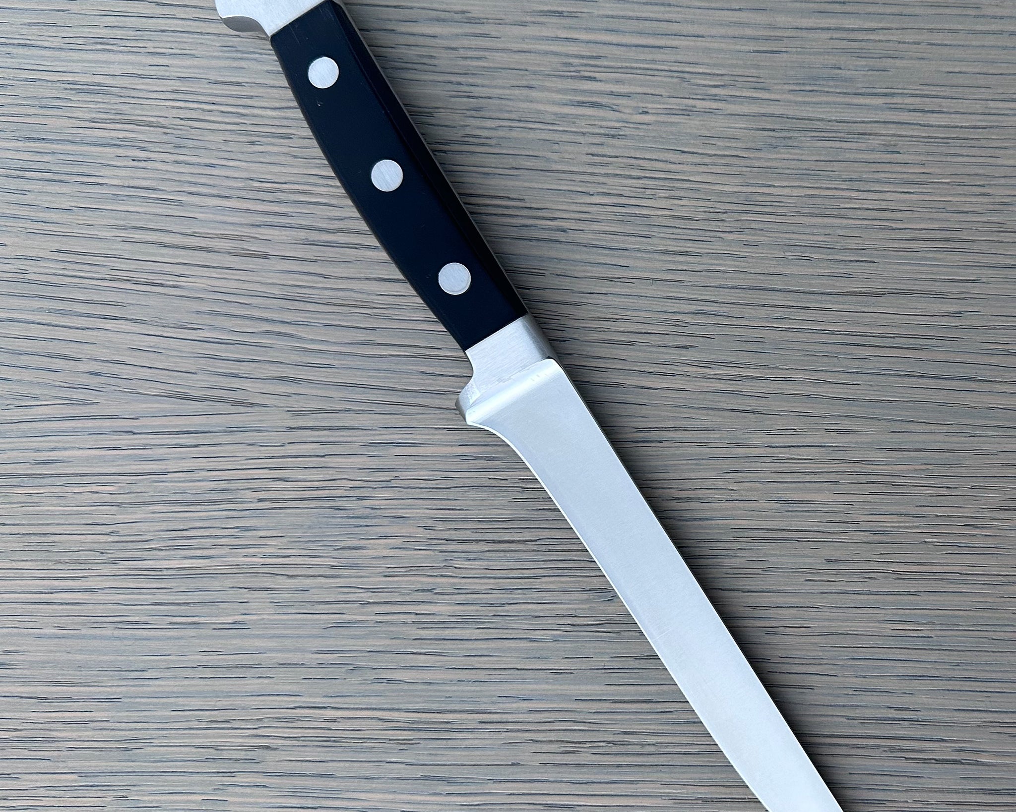 Gude Alpha Series Forged Double Bolster Boning Knife 5-in, Black Hostaform Handle – Gude Shop USA