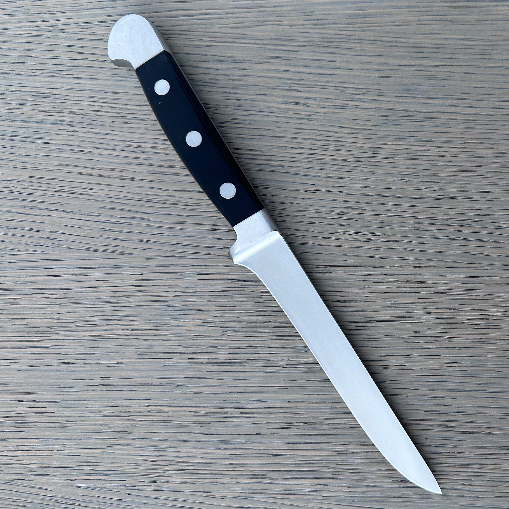 Gude Alpha Series Forged Double Bolster Boning Knife 5-in, Black Hostaform Handle – Gude Shop USA