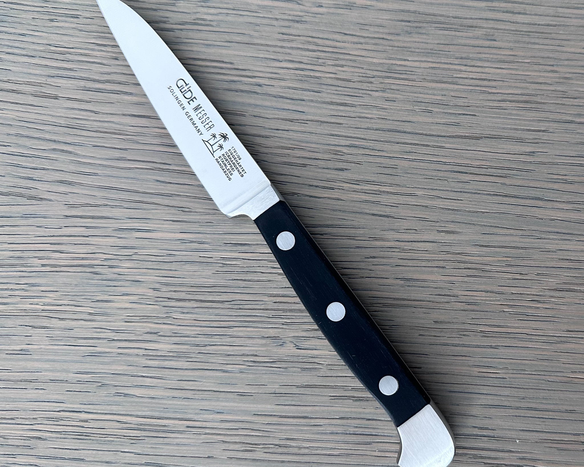 Güde Alpha Paring Knife 3.5-in with black Hostaform handle, hand-forged in Solingen, Germany