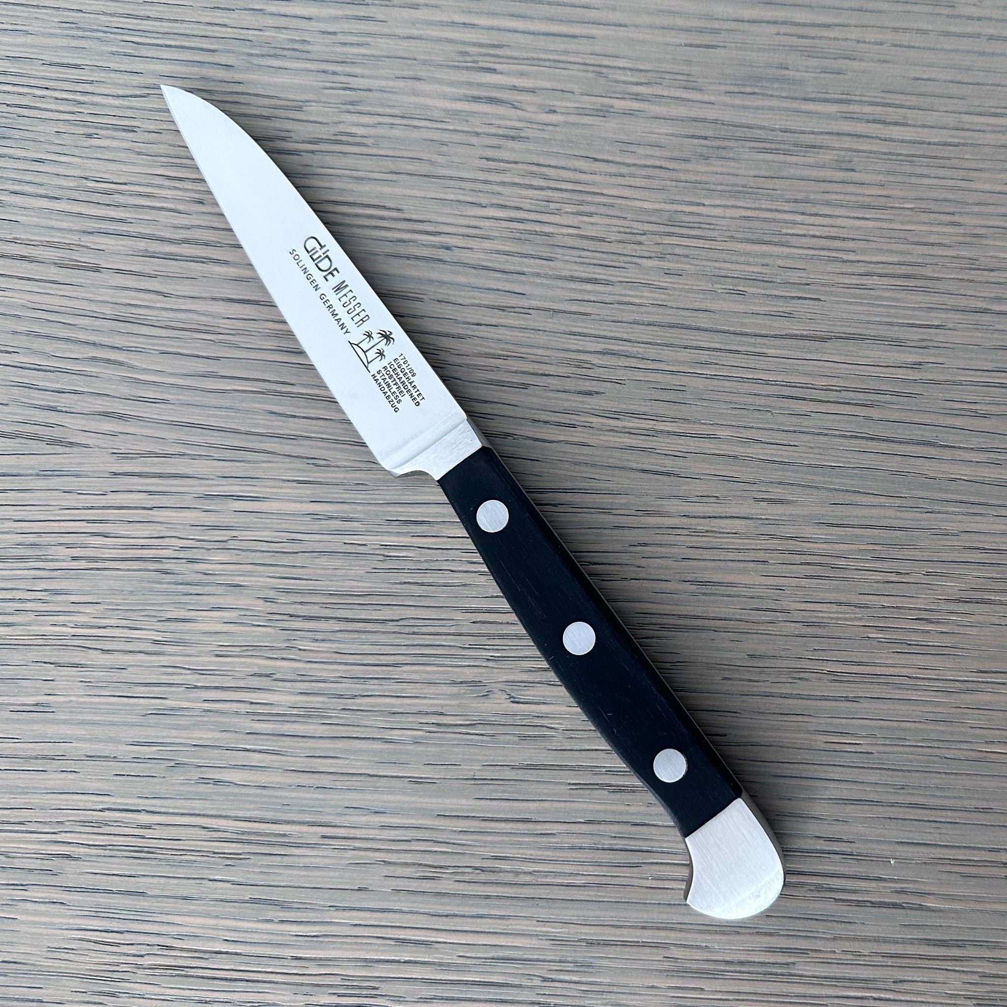 Güde Alpha Paring Knife 3.5-in with black Hostaform handle, hand-forged in Solingen, Germany