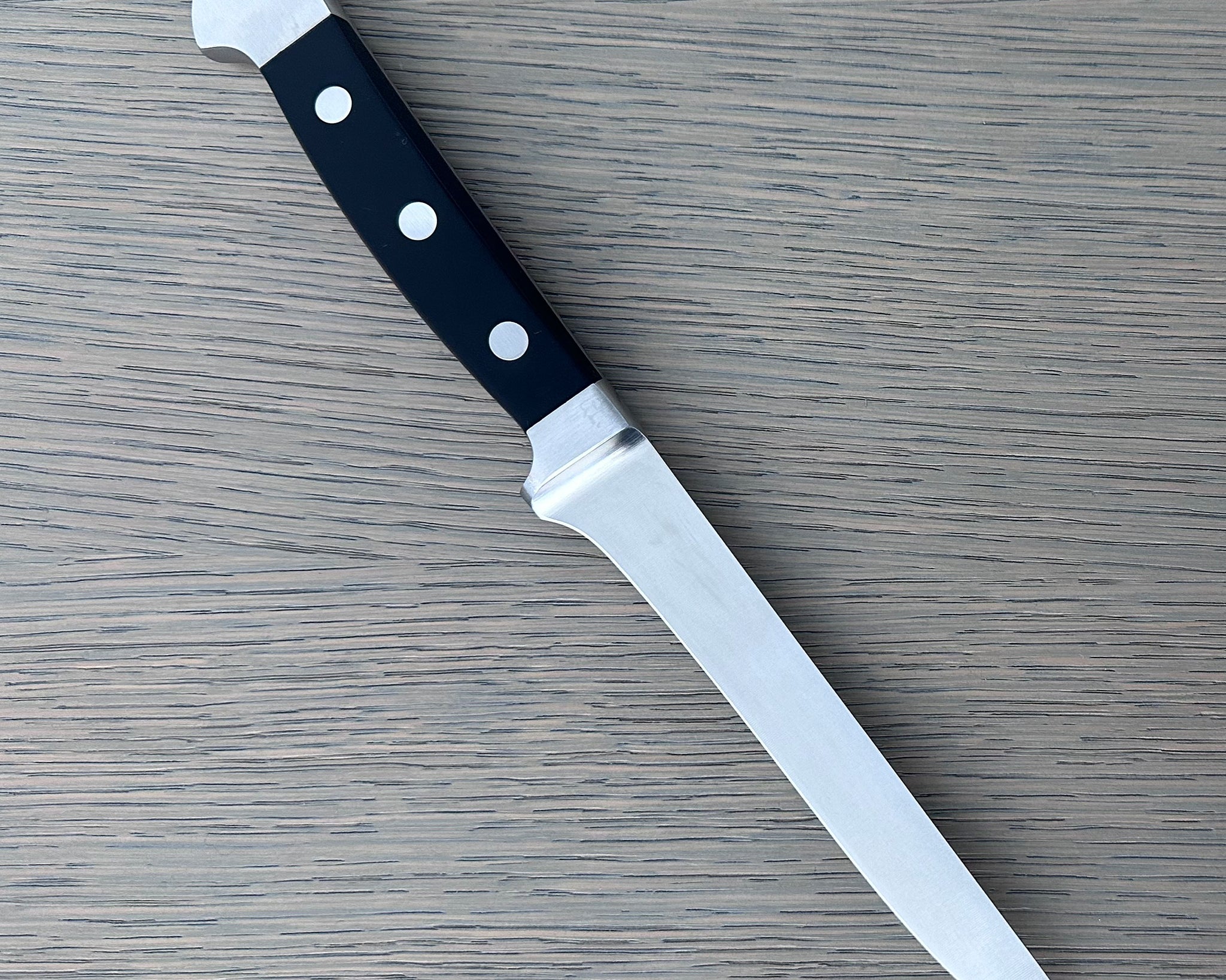 Gude Alpha Series Forged Double Bolster Flexible Boning Knife 5-in, Black Hostaform Handle – Gude Shop USA