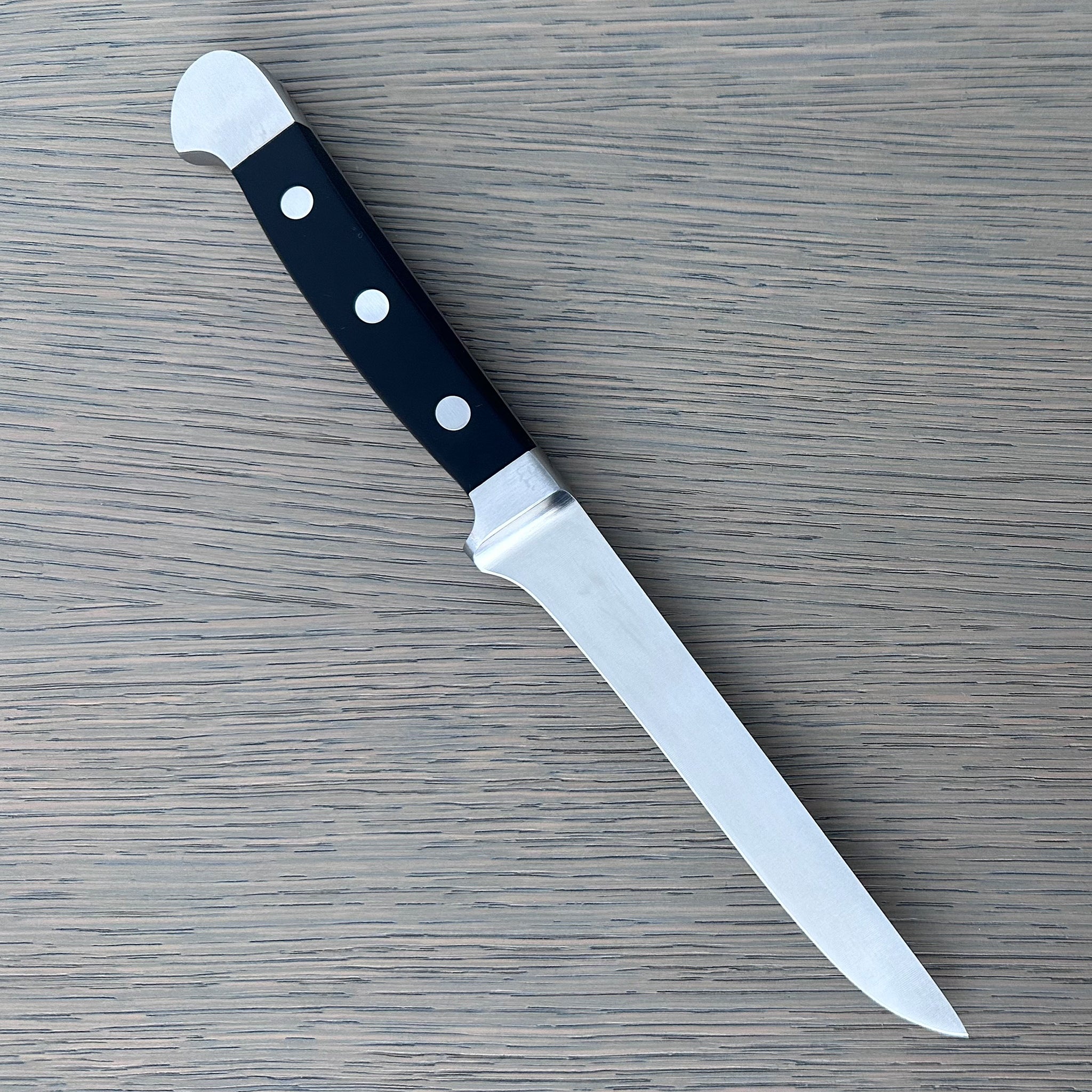 Gude Alpha Series Forged Double Bolster Flexible Boning Knife 5-in, Black Hostaform Handle – Gude Shop USA