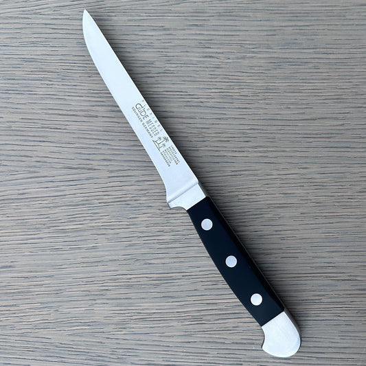Gude Alpha Series Forged Double Bolster Flexible Boning Knife 5-in, Black Hostaform Handle – Gude Shop USA