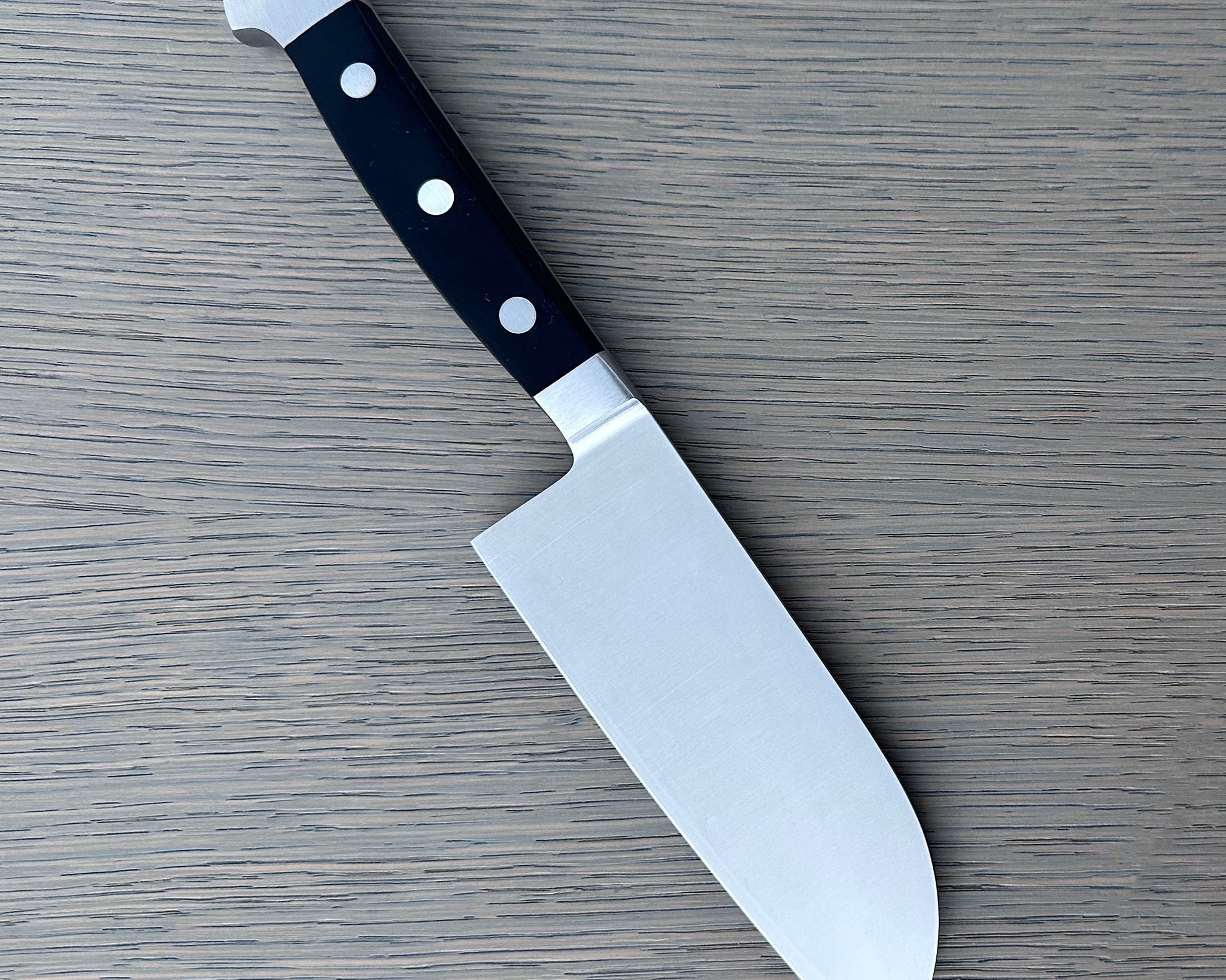 Gude Alpha Series Forged Double Bolster Santoku Knife 5-in, Black Hostaform Handle – Gude Shop USA