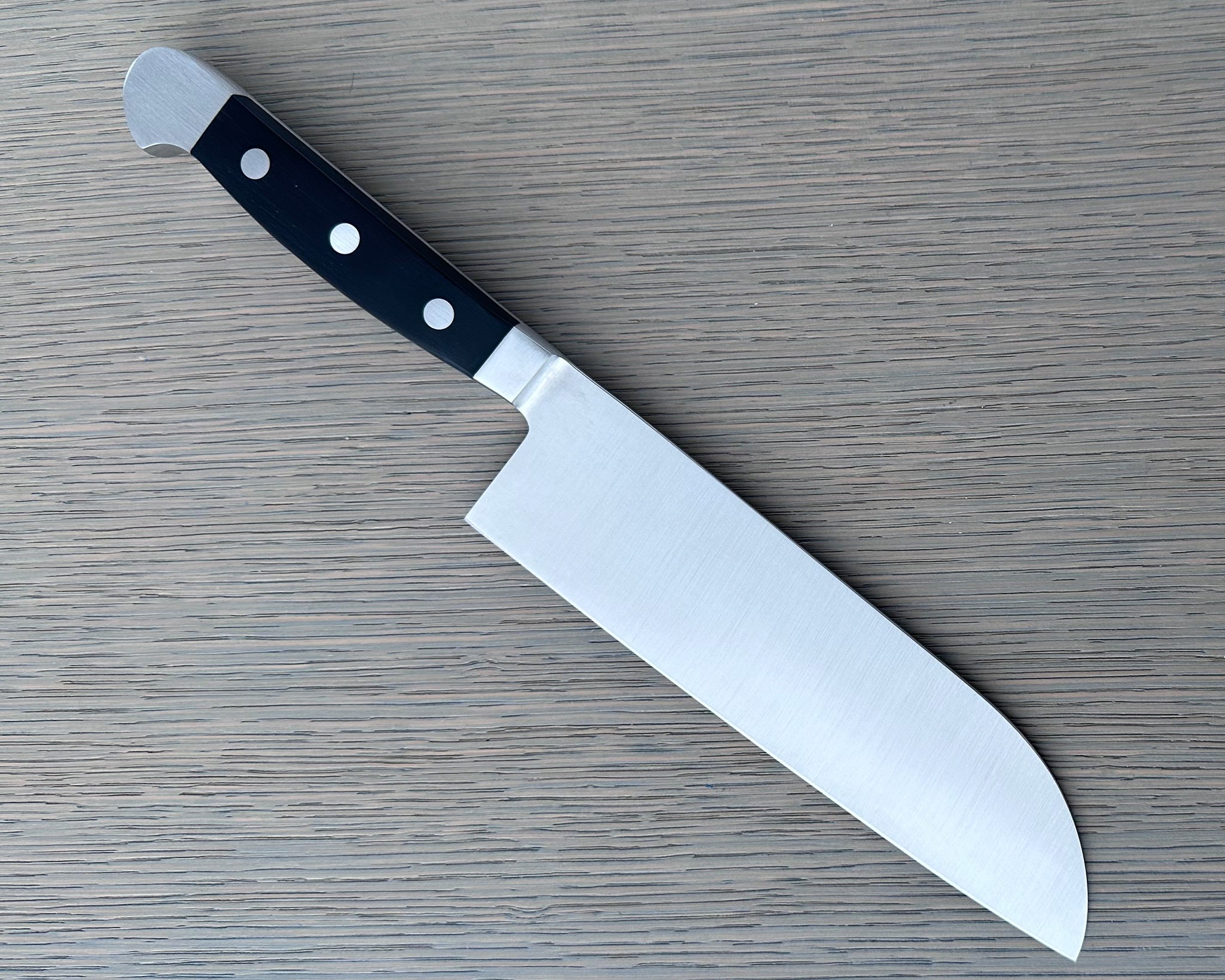 Gude Alpha Series Forged Double Bolster Santoku Knife 7-in, Black Hostaform Handle – Gude Shop USA