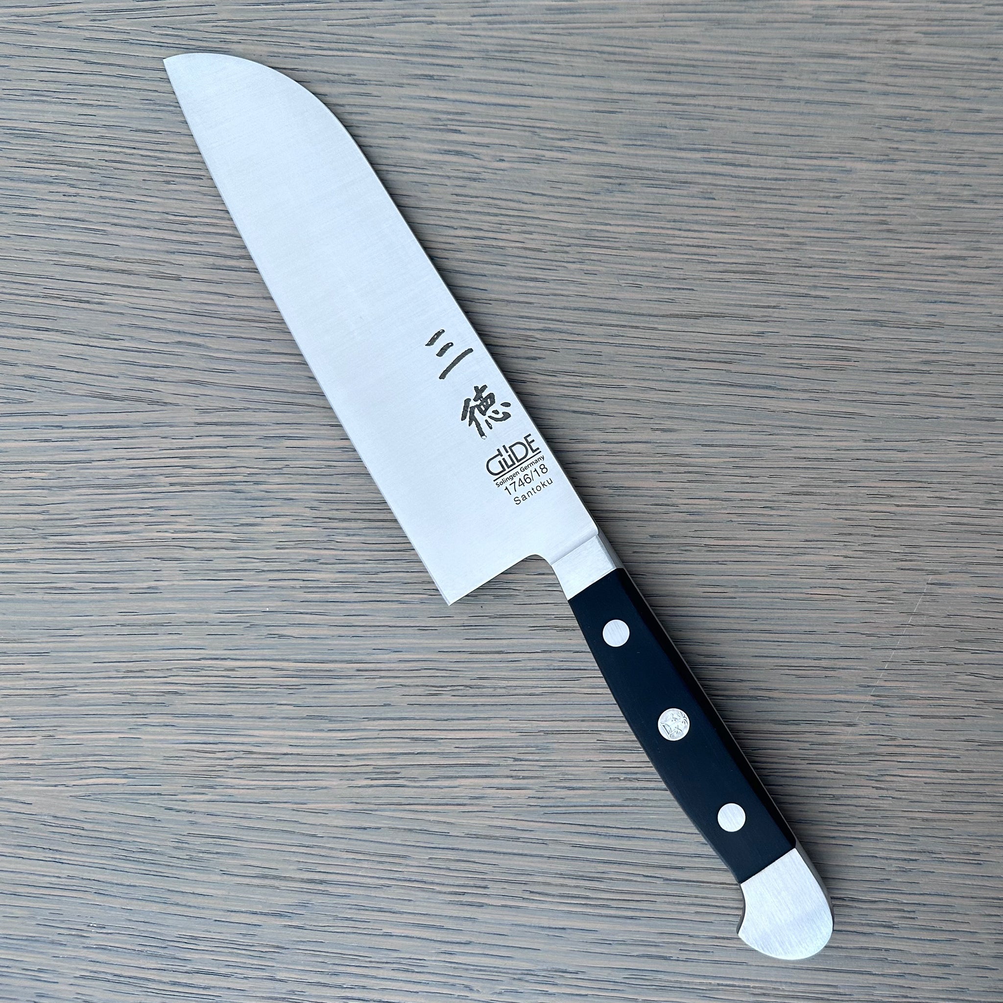 Gude Alpha Series Forged Double Bolster Santoku Knife 7-in, Black Hostaform Handle – Gude Shop USA