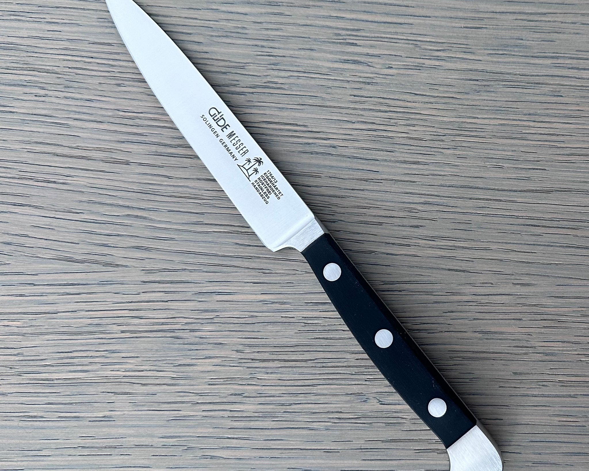 Güde Alpha Utility Knife 5-in, model 1764/13, with dishwasher-safe black Hostaform handle