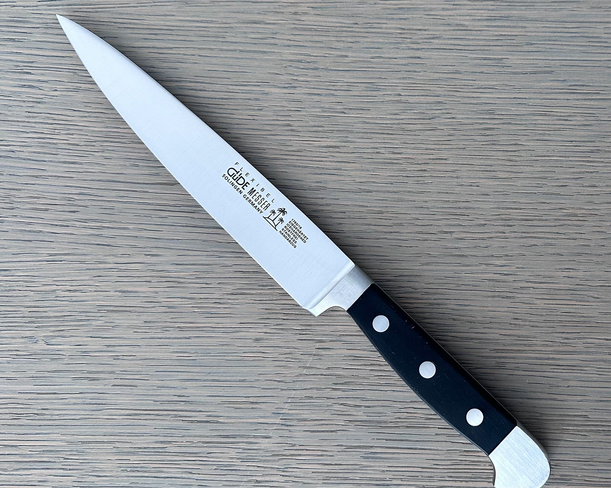 Gude Alpha Series Forged Double Bolster Flexible Fillet Knife 7-in, Black Hostaform Handle – Gude Shop USA
