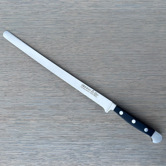 Gude Alpha Series Forged Double Bolster Salmon Slicer 10-in, Black Hostaform Handle – Gude Shop USA