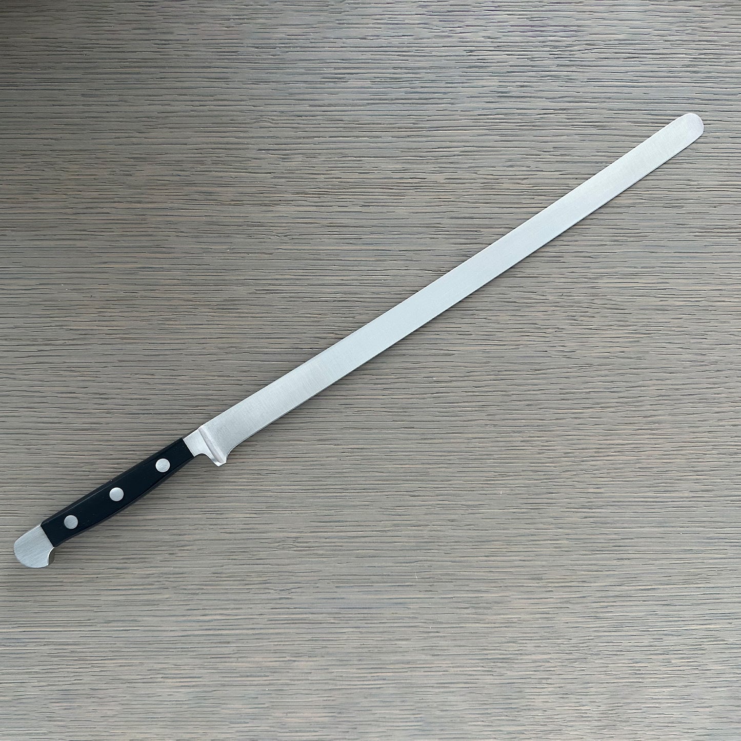 Gude Alpha Series Forged Double Bolster Salmon Slicer 12-in, Black Hostaform Handle – Gude Shop USA