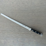 Güde Alpha Salmon Slicer 12-in with black Hostaform handle, hand-forged in Solingen, Germany