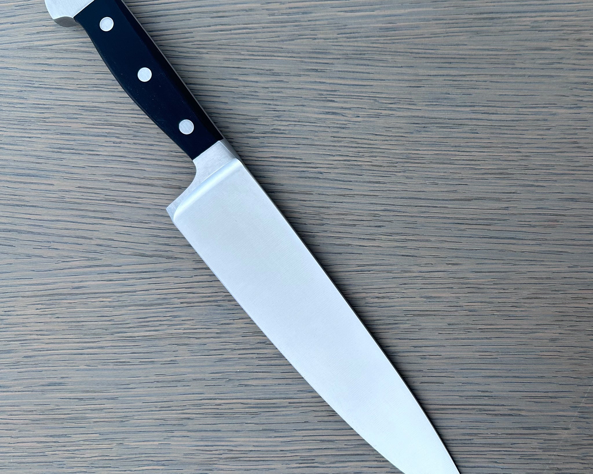 Gude Alpha Series Forged Double Bolster Chef's Knife 8-in, Black Hostaform Handle – Gude Shop USA