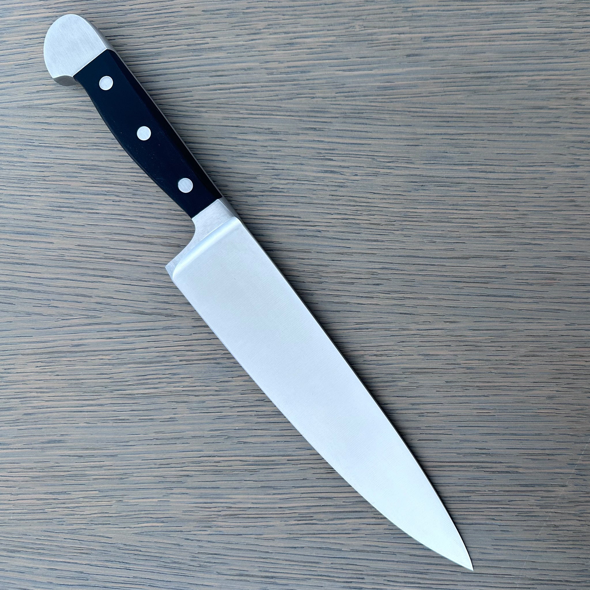 Gude Alpha Series Forged Double Bolster Chef's Knife 8-in, Black Hostaform Handle – Gude Shop USA