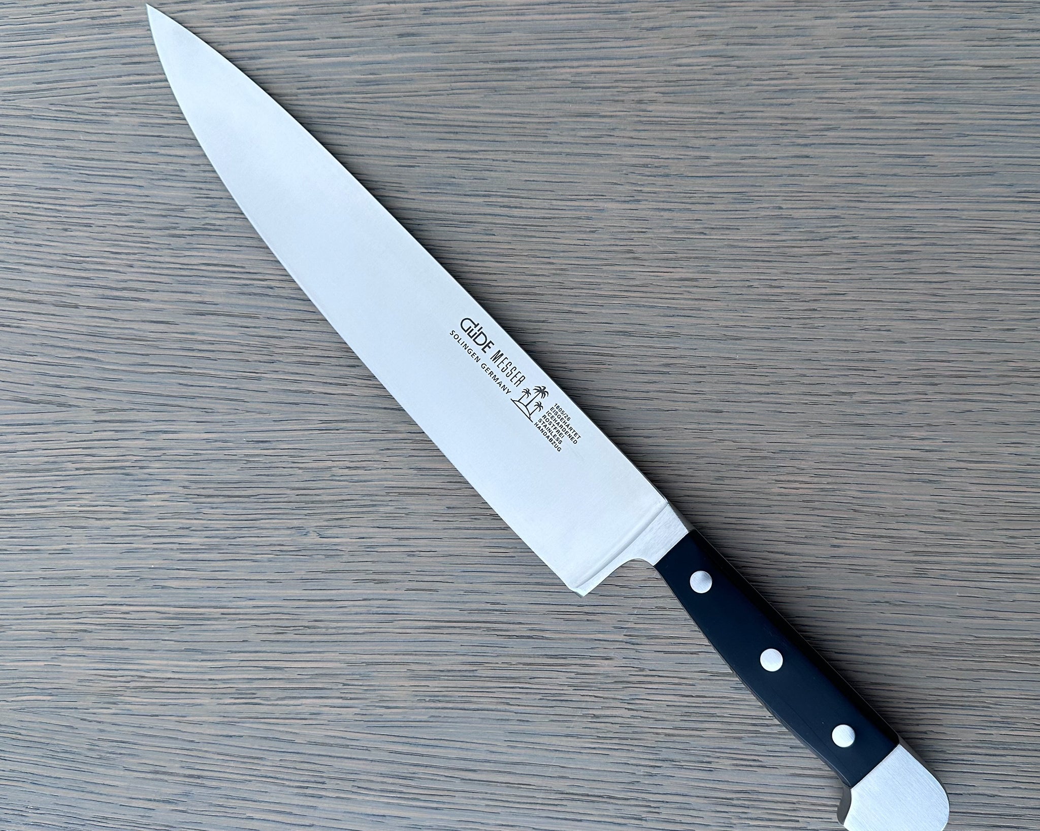 Gude Alpha Series Forged Double Bolster Chef's Knife 10-in, Black Hostaform Handle – Gude Shop USA