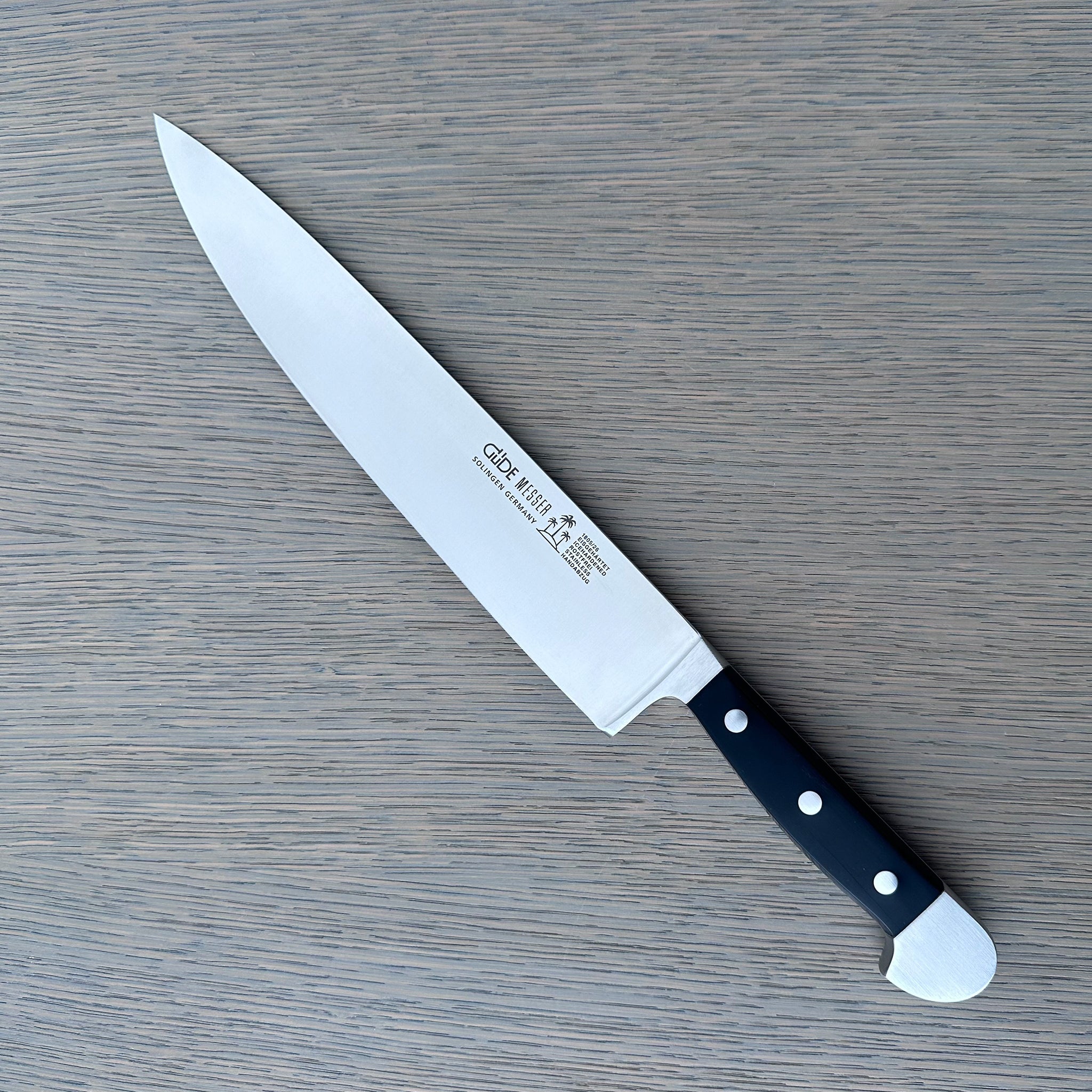 Gude Alpha Series Forged Double Bolster Chef's Knife 10-in, Black Hostaform Handle – Gude Shop USA