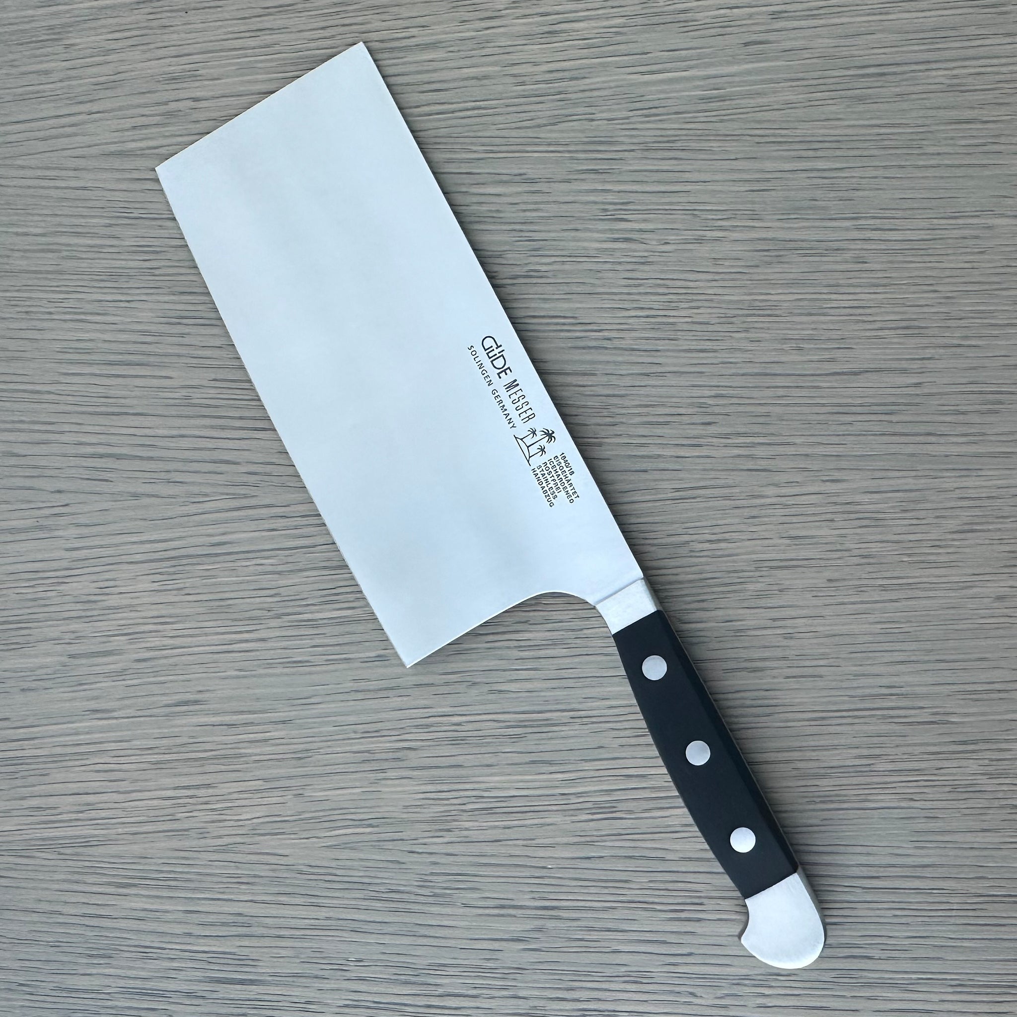 Gude Alpha Series Forged Double Bolster Cleaver 7-in / 10.5-oz Black Hostaform Handle – Gude Shop USA