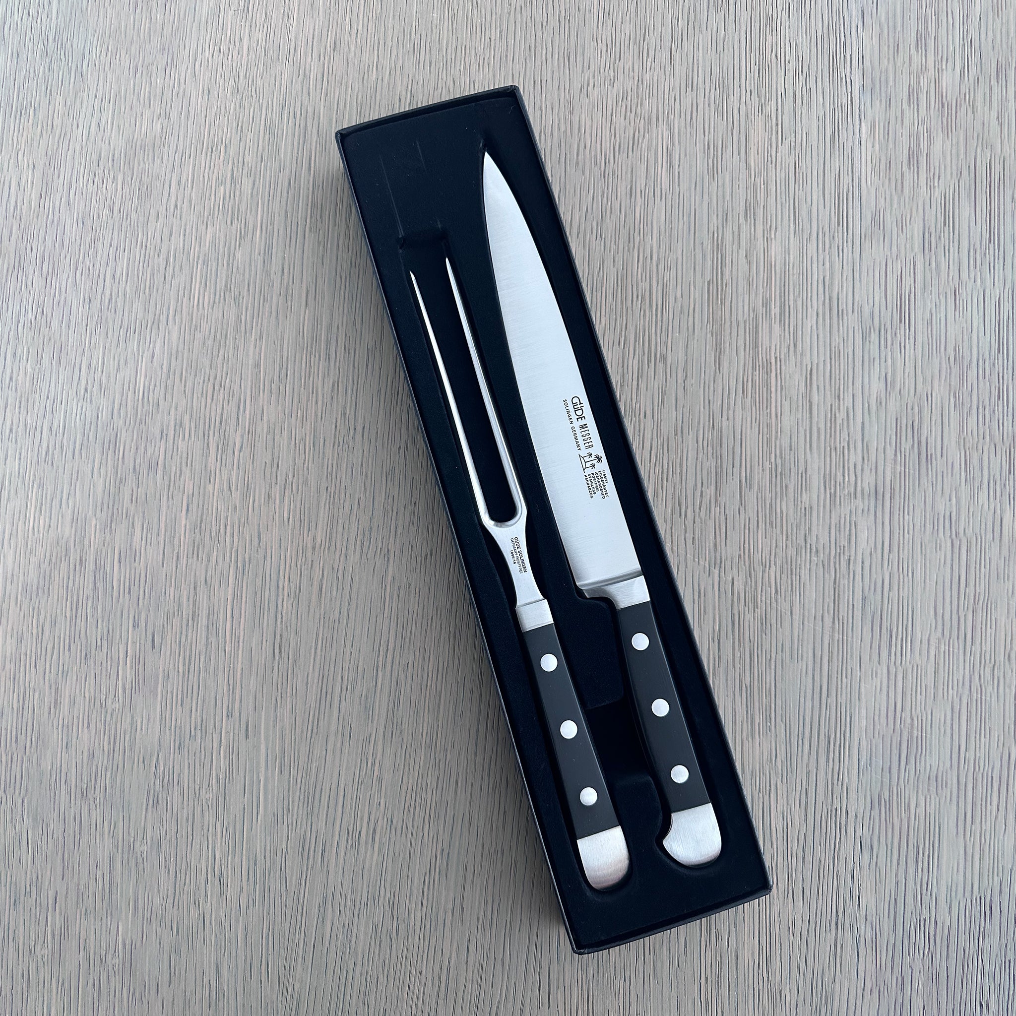 Güde Alpha Series 2-piece carving set with black Hostaform handles
