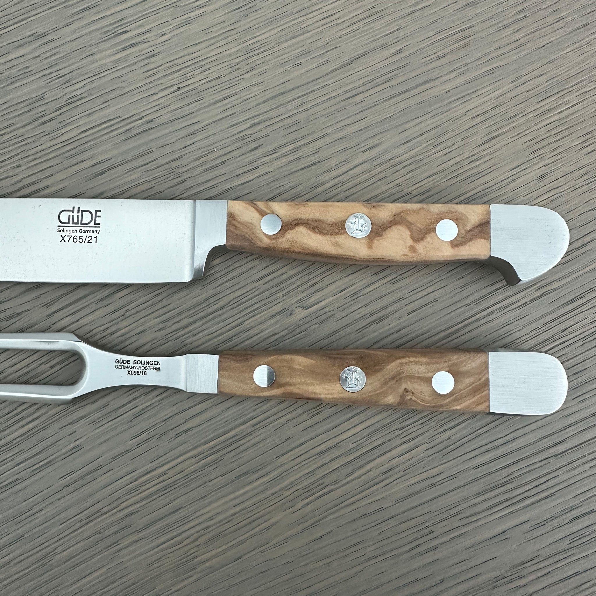 Güde Alpha Olive Series 2-Piece Carving Set, crafted in Solingen, Germany using traditional techniques