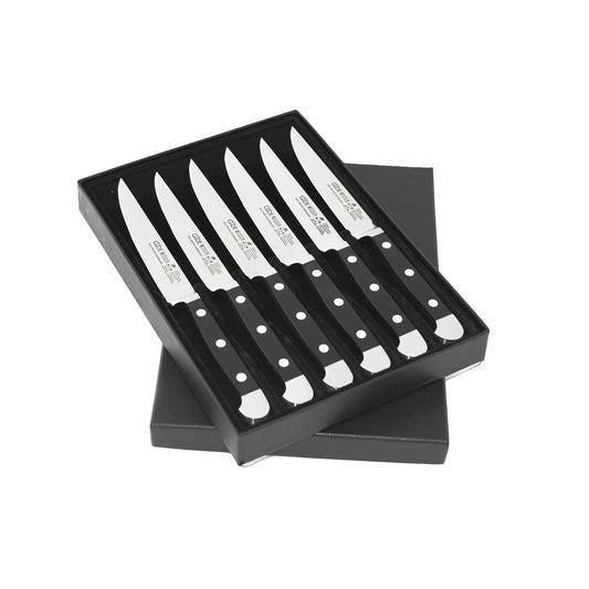 Gude Alpha Series 6-Piece Serrated Steak Knife Set, Black Hostaform Handle