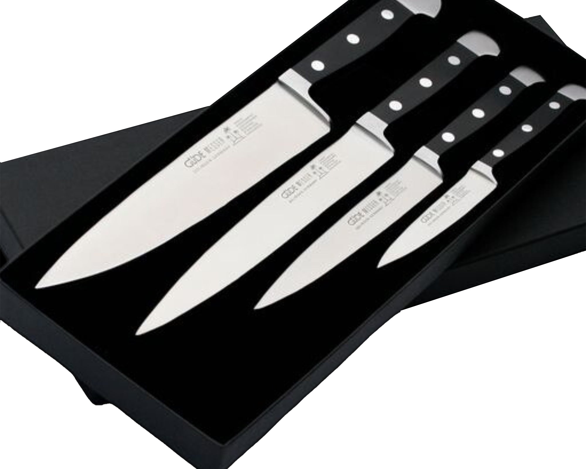 Gude Alpha Series 4-Piece DeLuxe Knife Set, Black Hostaform Handle - Gude Shop USA