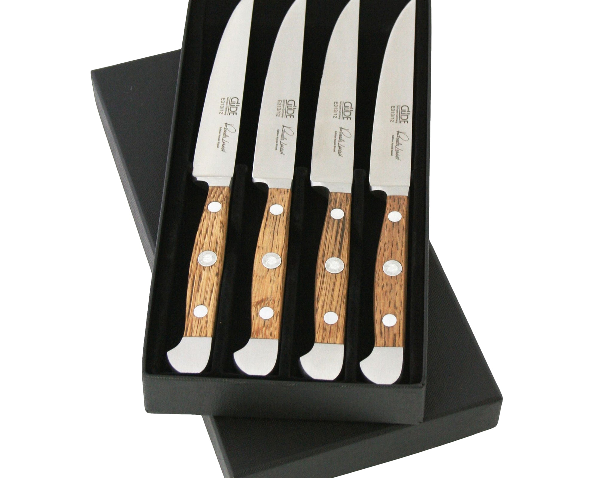 Gude Alpha Barrel Oak Series 4-Piece Steak Knife Set, Oak Wood Handle - Gude Shop USA