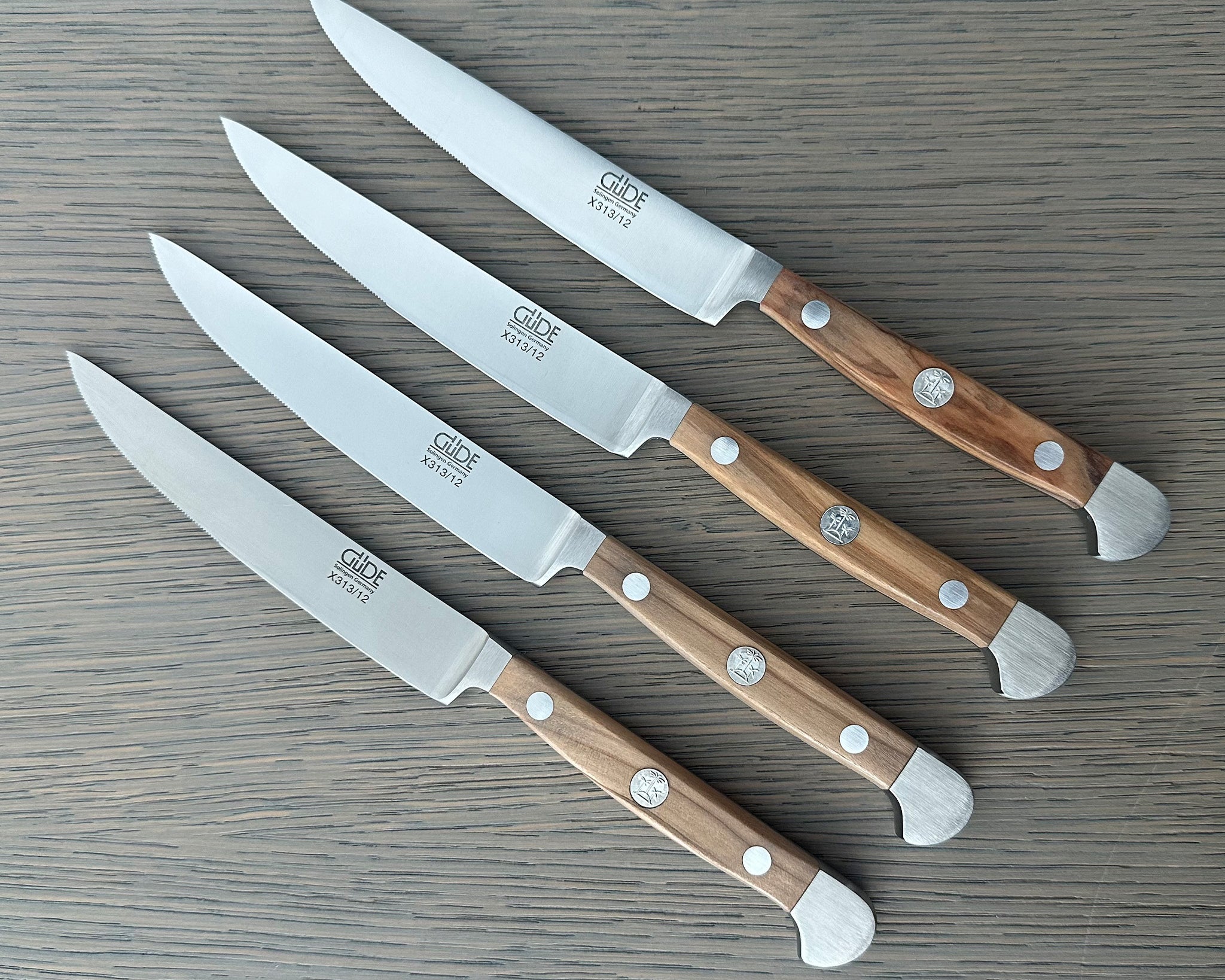 Gude Alpha Olive Series Forged Double Bolster 4-Piece Steak Knife Set, Olivewood Handle – Gude Shop USA