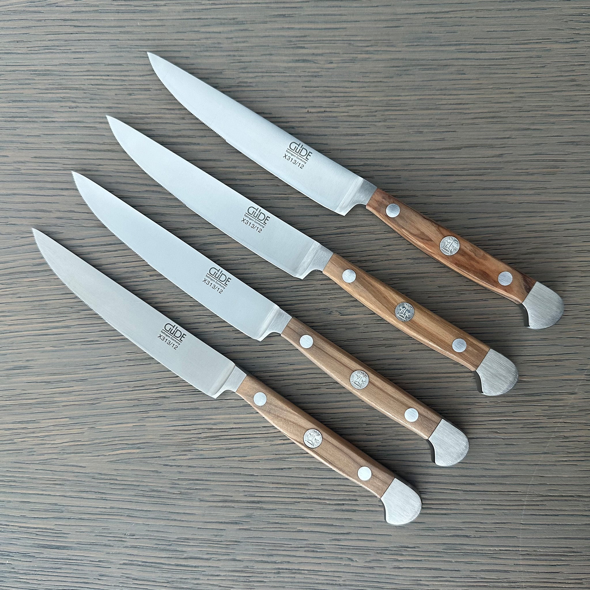 Gude Alpha Olive Series Forged Double Bolster 4-Piece Steak Knife Set, Olivewood Handle – Gude Shop USA