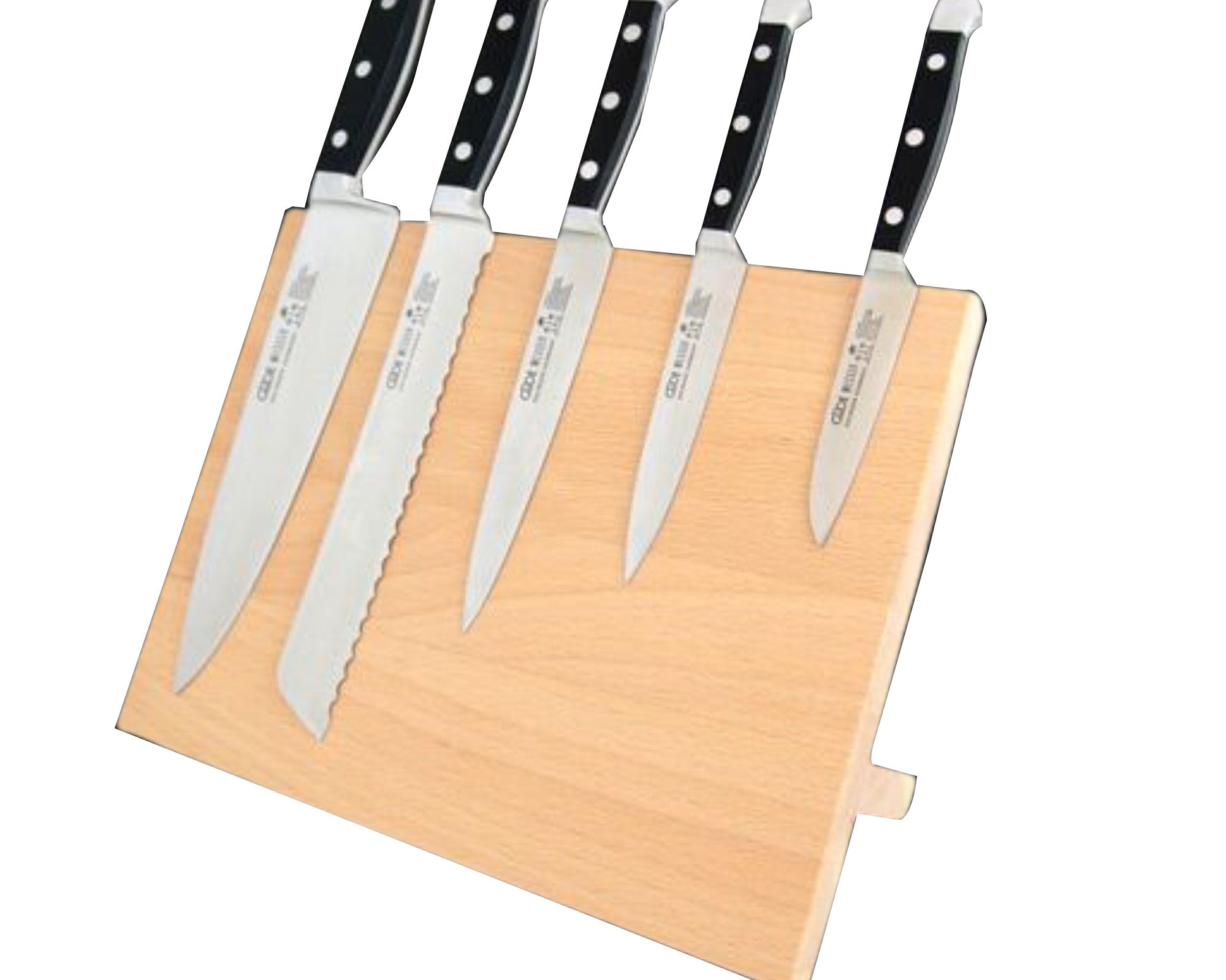 Güde magnetic knife block in beech wood, holds up to five knives, made in Solingen, Germany