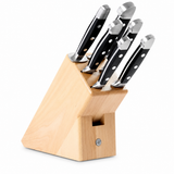 Güde Alpha 8-Piece Knife Block Set with black Hostaform handles, blades hand-forged in Solingen, Germany