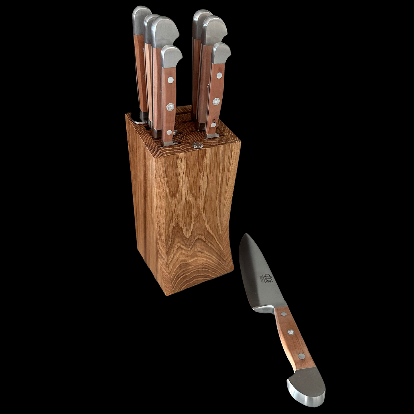 Gude Alpha Barrel Oak Series 9-Piece Knife Block Set, Oak Wood Handle - Gude Shop USA