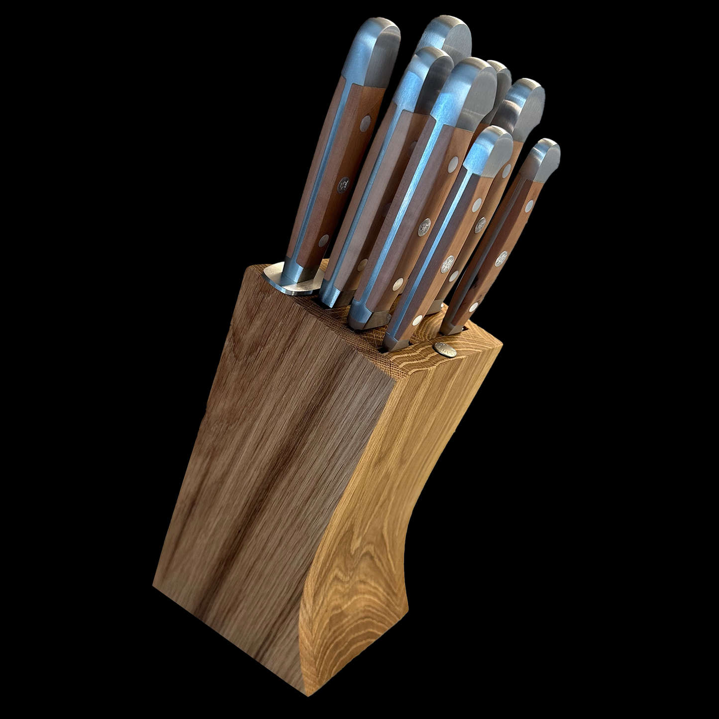 Gude Alpha Barrel Oak Series 9-Piece Knife Block Set, Oak Wood Handle - Gude Shop USA