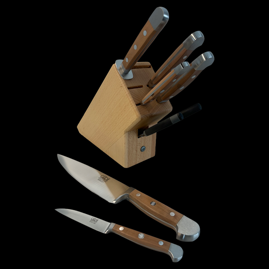 Gude Alpha Pear Series 8-Piece Knife Block Set, Pear Wood Handle - Gude Shop USA