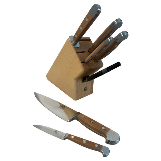 Gude Alpha Pear Series 8-Piece Knife Block Set, Luxury Pear Wood Handle