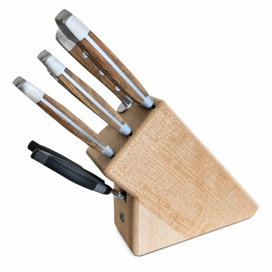 Gude Alpha Olive Series 8-Piece Knife Block Set, Olivewood Handle