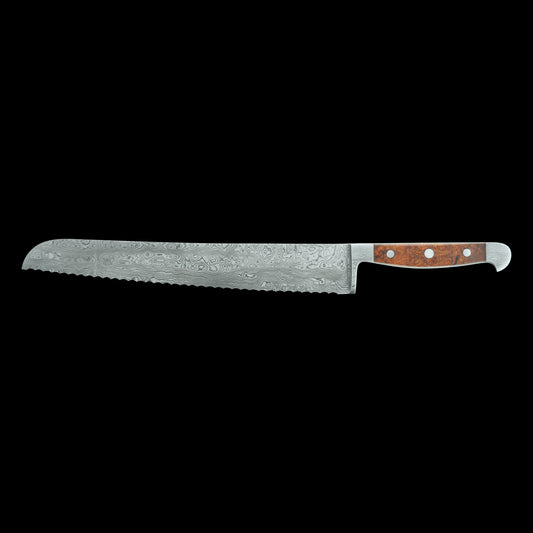 Gude Franz Güde Series Damascus Steel Bread Knife 12.5-in, Desert Ironwood Handle