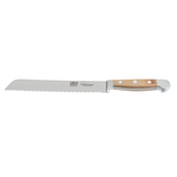 Güde Alpha Series serrated bread knife 8.2-in with barrel oak handle, hand-forged in Solingen, Germany